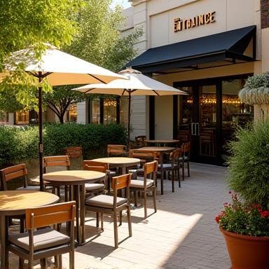 Inviting outdoor seating area of The Entrance Cafe on a pleasant day